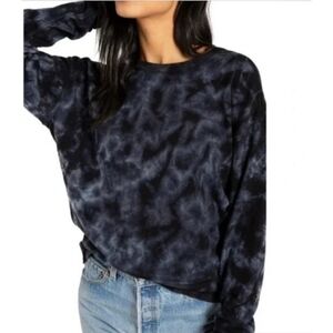 n:PHILANTHROPY Black Gray Tie-Dyed Distressed Crew Neck Sweatshirt Pullover